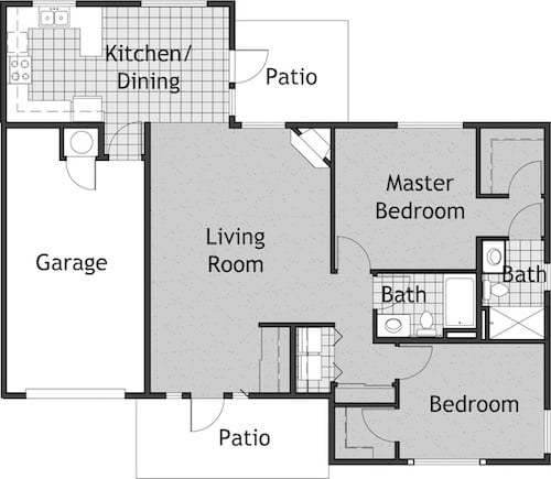 Two-Bedroom Cottage floor plan layout